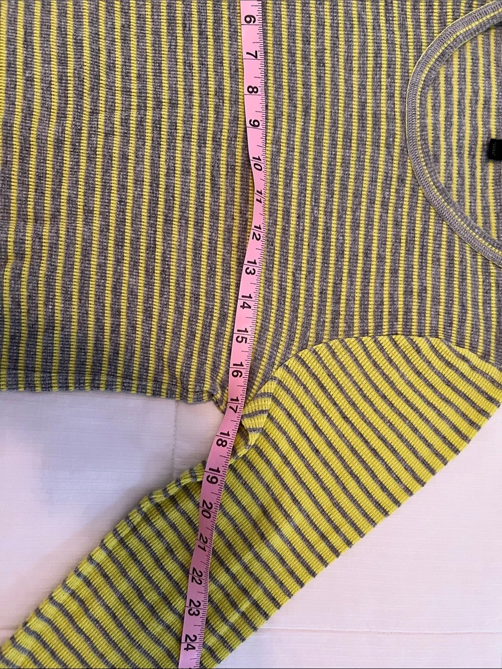 Striped Long Sleeve Thermal Knit Top in Yellow and Gray